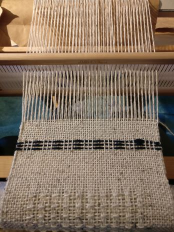 Finished sampler scarf on loom