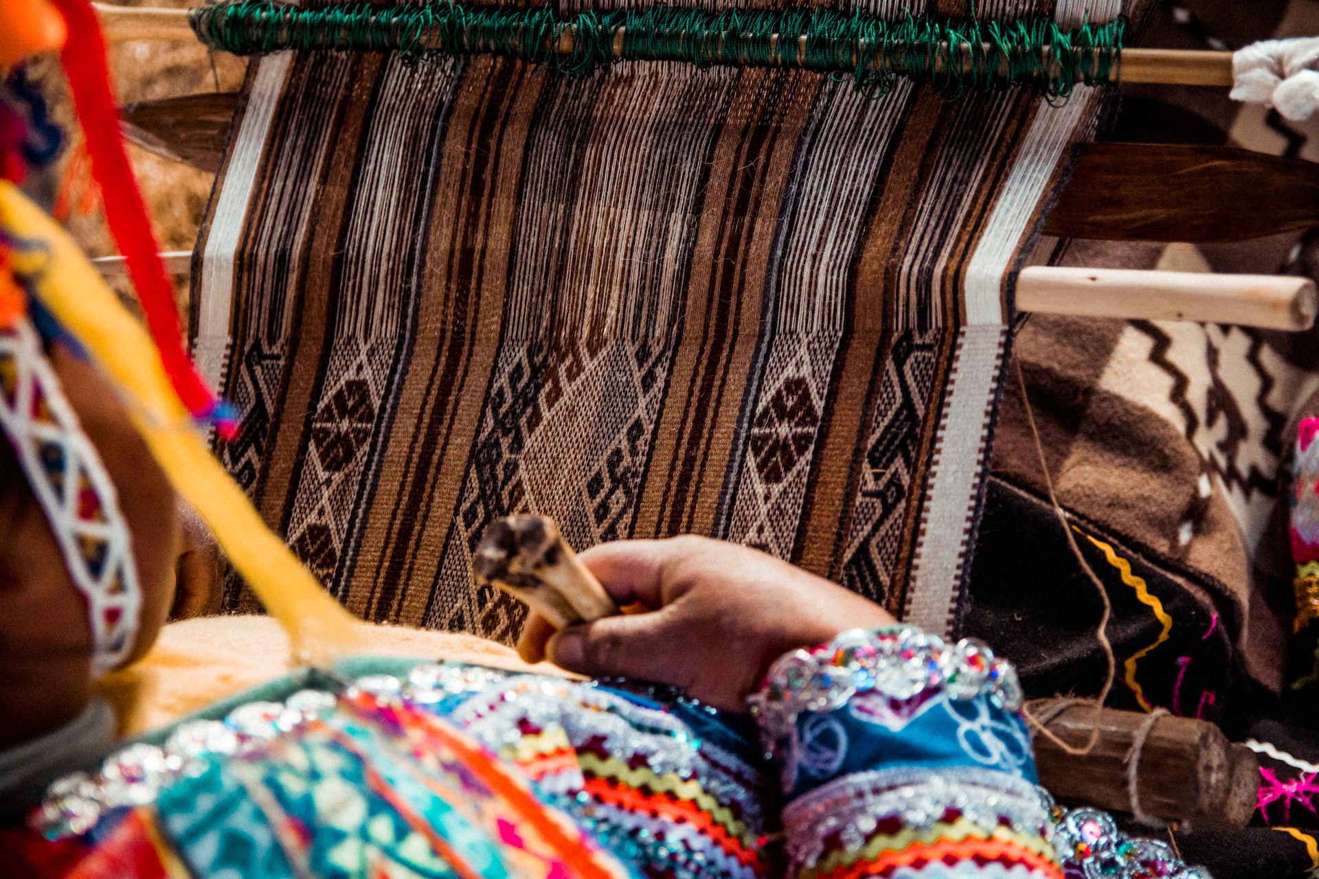 Elaborate design on a backstrap loom in Peru